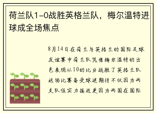 荷兰队1-0战胜英格兰队，梅尔温特进球成全场焦点